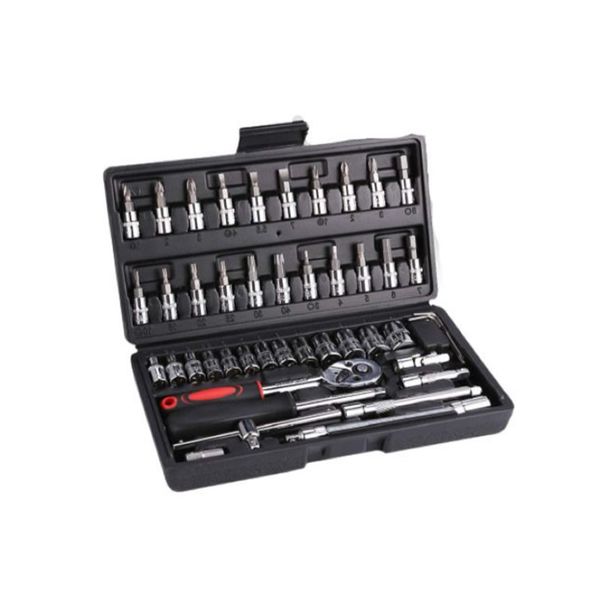 1/4-Inch Ratchet Socket And Bit Repair Tool Kit Set - 46 Piece