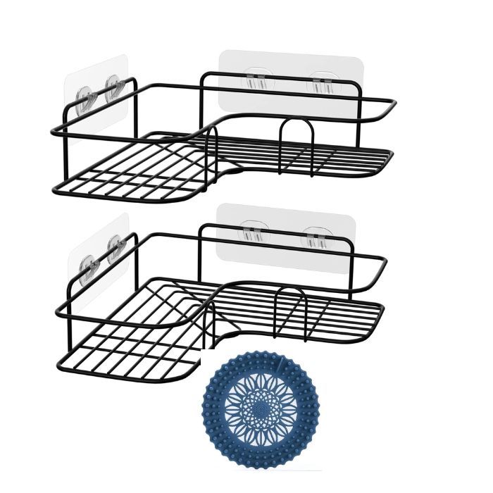 Bathroom Corner Shelves Space-Saving Shower Organizer & Drain Cover 3 Pack
