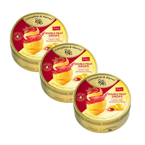 Cavendish &amp; Harvey Double Fruit Drops Lemon With Strawberry Filling - 3 x 175g