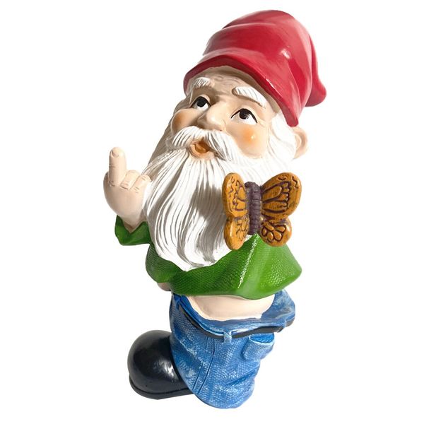 Garden Home Decor Middle Finger Gnome Statue - Butterfly