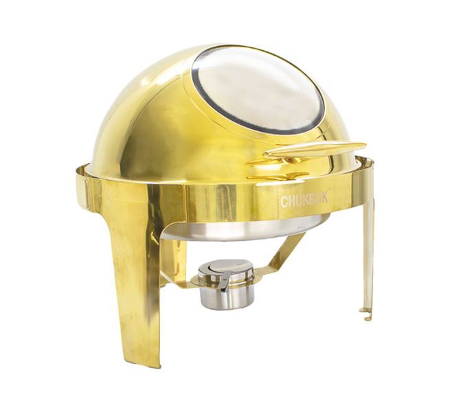 Chafing Dish 47x44cm Round with Window &amp; Roll Top Lid Gold