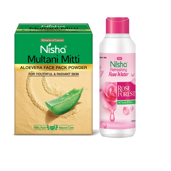 Multani Mitti Face Pack Powder with Aloevera &amp; 120ml Rose Water Set