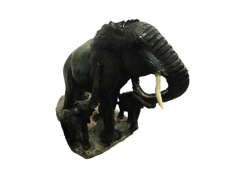 Black Soapstone Hand-carved Elephant's Embrace Sculpture