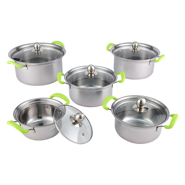 5Piece High Quality Stainless Steel Pot Set With Glass Lids