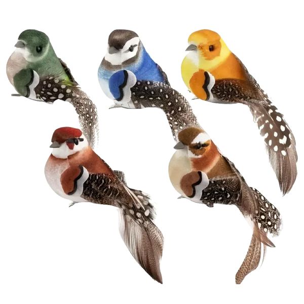 Decor Colourful Bird-Shaped Figurines With Clips 5 Piece - 9.5cm