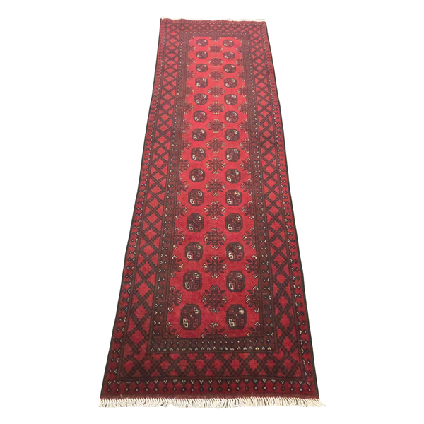 252 x 79cm Hand Made Cherry Red Afghan Akche Runner Rug