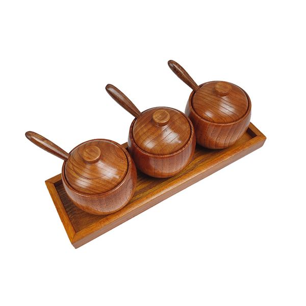 Kitchenware, Seasoning Jar Set, Jujube Wood Material, with Lid and Spoon