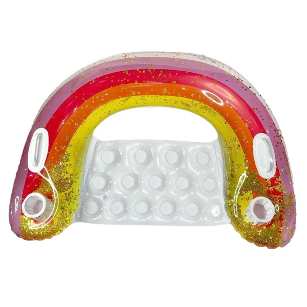 PVC U-Shaped Rainbow Pool Lounger with Armrests and Backrest