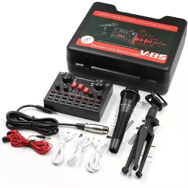 Podcast Equipment Bundle, E300 Mic Kit with V8s Live Sound Card-Black