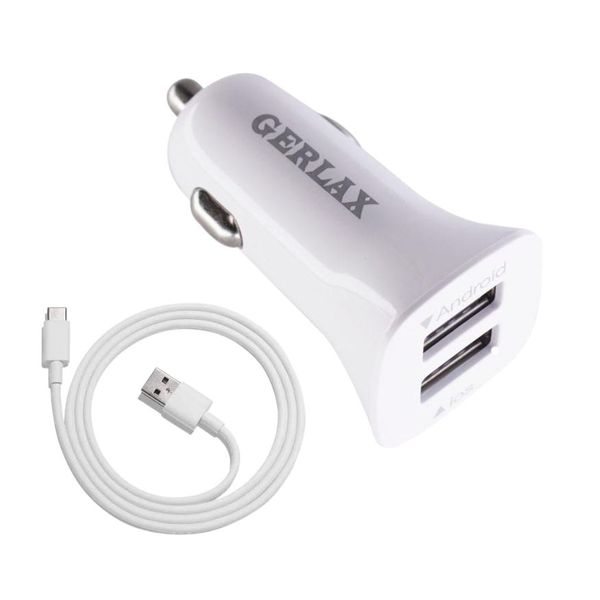 Car Charger with Dual USB Ports and USB to Type-C Cable