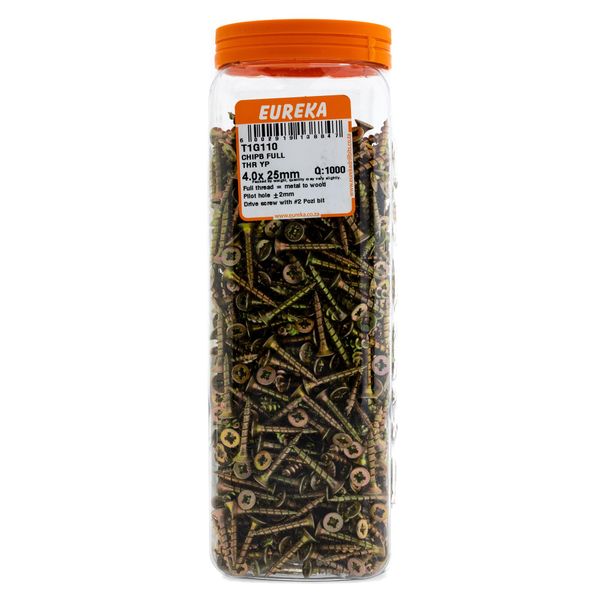 EUREKA Chipboard Screws Full Thread Yellow Zinc 4 x 25mm Q:1000 T1G110