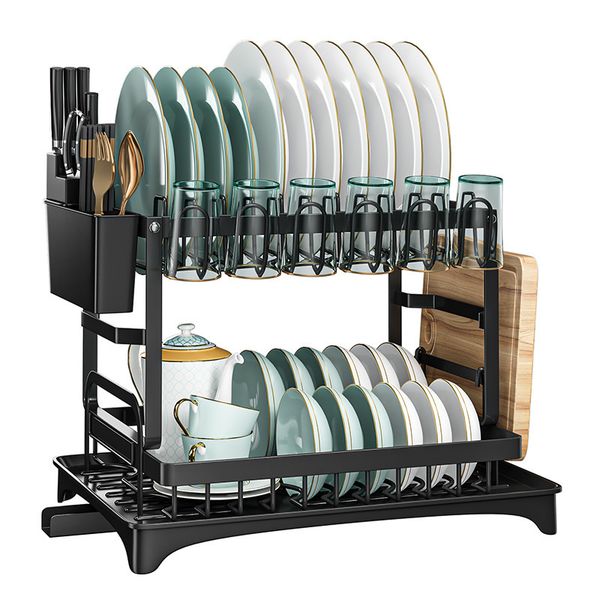 Dish Drainer Rack Multifunctional Dish Rack 2-Tier Dish Drying Rack - Black