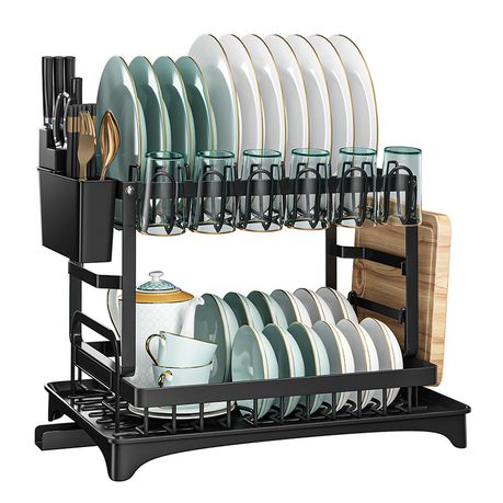 Dish Drainer Rack Multifunctional Dish Rack 2-Tier Dish Drying Rack - Black Image