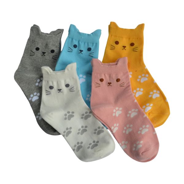 5 Pairs Cat Socks For Women, Cute Animal Novelty Fun Casual Socks