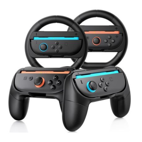 Compatible with Nintendo Switch 2, Set 4 Controller Grips and Racing Wheel