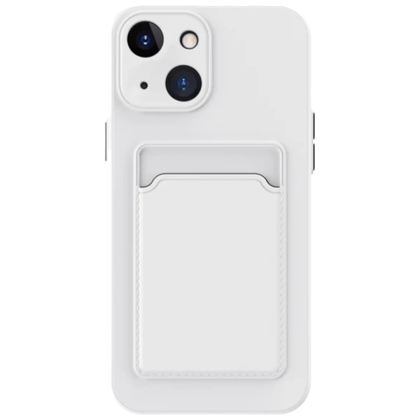 High Quality Solid Phone Case with Card Slot for iPhone 14 - White