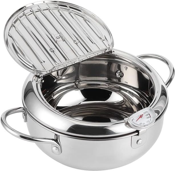 Stainless Steel Frying Pot with Thermometer and Oil Drain Rack-IB-186