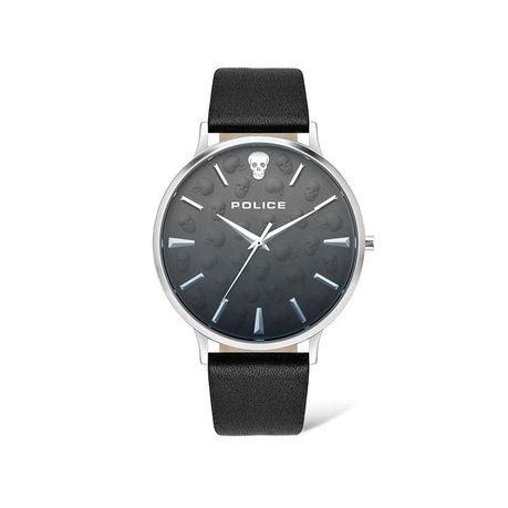 Police watch black leather cheap strap