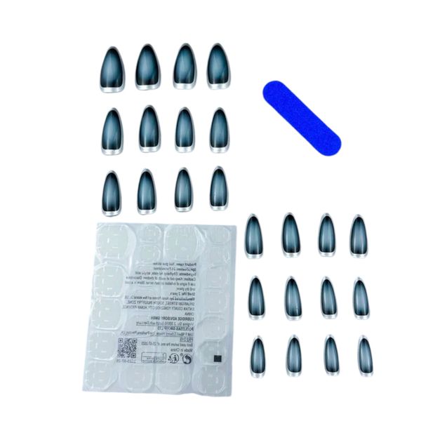 24pcs Aesthetic Medium Square Head Blue Gradual Cat Eye Press On Nails