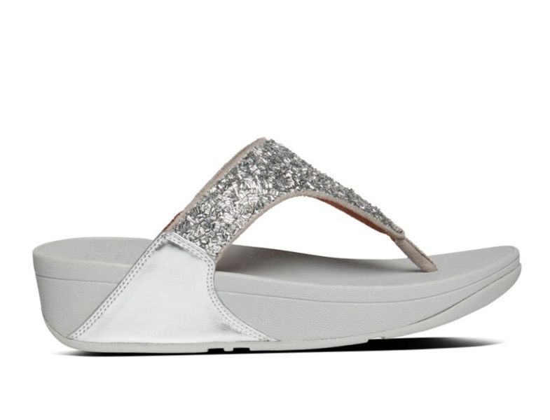 FitFlop Lulu Shimmer Foil Toe-Post Sandal Silver