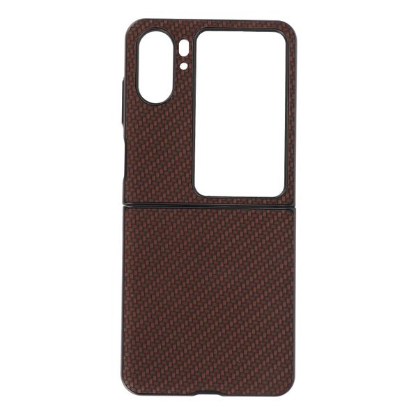 Brown Carbon Fiber Texture Folding Protective Case for Oppo Find N2 Flip Mobile Phone