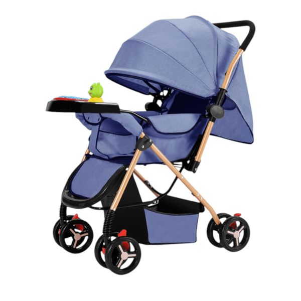 Foldable Baby Stroller With Canopy, Tray &amp; Storage Basket With Toys