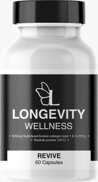 Longevity Wellness Revive Bovine Collagen with Vitamin C Veggie Caps 60s
