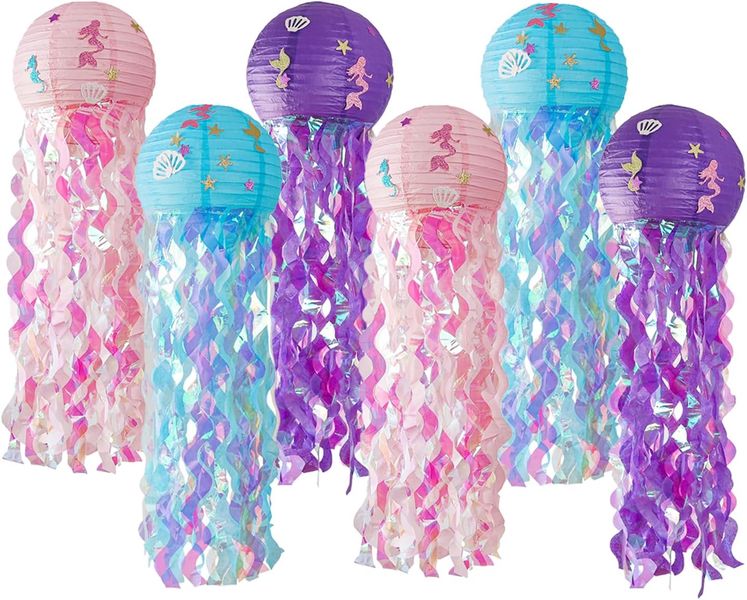 6PCS Colorful Jellyfish Lantern, The Sea Ocean Theme Hanging Jellyfish Decor