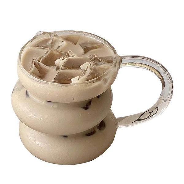 450ml Ripple Glass Cup - Borosilicate Coffee &amp; Drink Mug with Handle