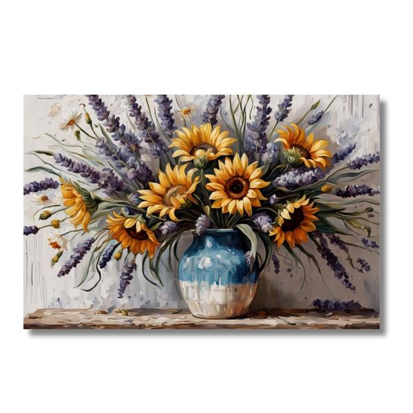 Sunflowers &amp; Lavender Bouquet Canvas Print - Unframed