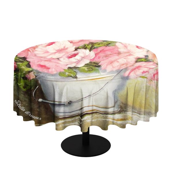 Peach Pink Flowers By Stella Bruwer Round Tablecloth