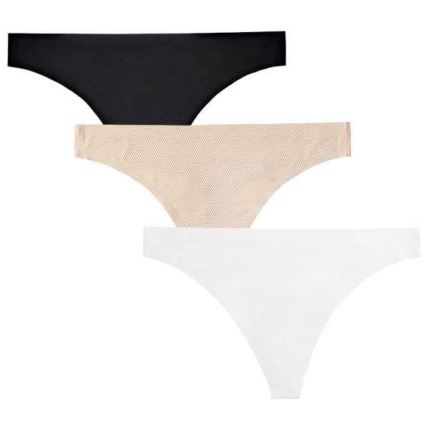 Ladies Seamless Underwear Thongs Panties Ultra Light Cotton Liner 3 Pack