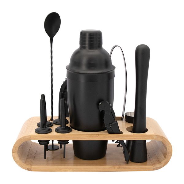 Bar Butler Cocktail Bar Set,12 Pieces St/Steel Matte Black on a Bamboo Caddy