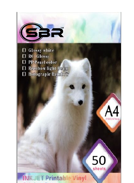 SBR | A4 Vinyl Sticker Papers - 50 Sheets - Glossy White