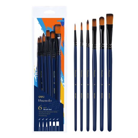 Deli Finenolo Brush Set-watercolour 6 Pcs Soft Nylon Aluminum ferrule Art Image