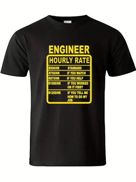 Engineer Hourly Rate Men's Black Yellow Print T-Shirt