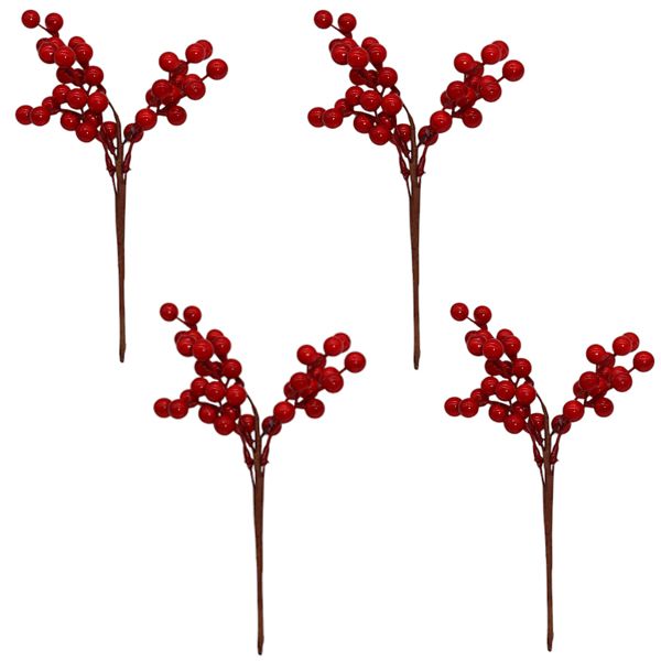 Set Of 4 Red Berry Stems