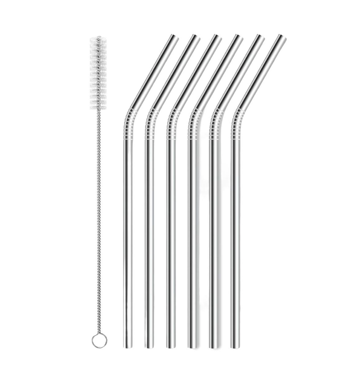 6 Pieces Reusable Metal Straws Bent Straw with Cleaning Brush | Shop ...