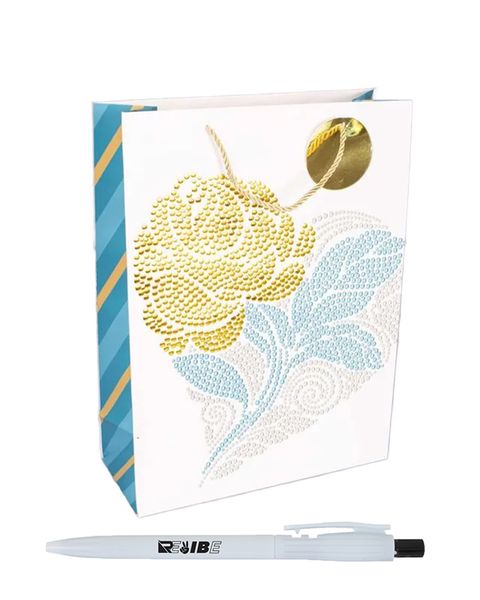 2Pack Luxury Embossed Glitter Rose Multipurpose Gift Bag With ReVibe Pen