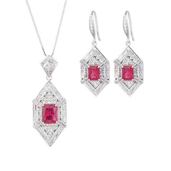 ZELTRYN Art Deco Rectangle Jewelry Set Ruby