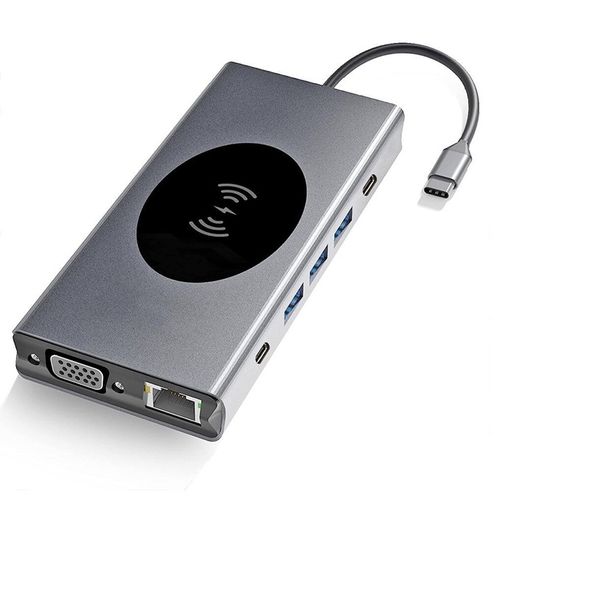 13-in-1 Type-C Docking Station With Wirless Chraging for Smart Phone