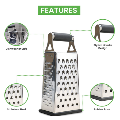  K BASIX Professional Box Grater for Kitchen, 4 Sided