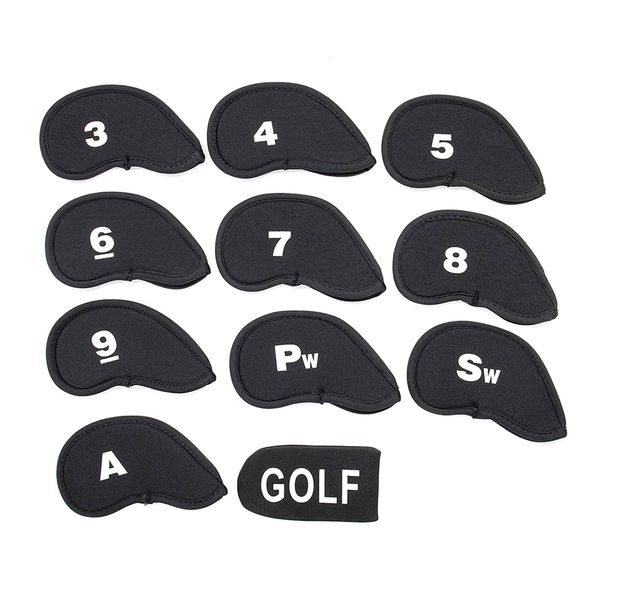 11 Piece Black Golf Head Covers Neoprene Iron Putter Headcovers Set