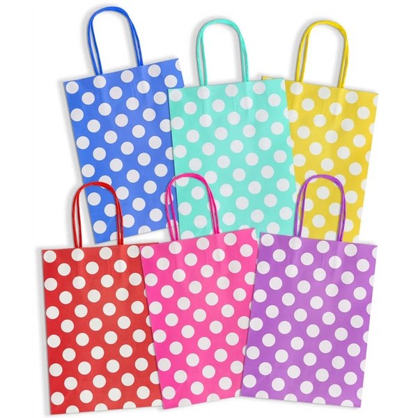 Set of 12 Paper Gift Bags with Handle, 22x16cm Polka dot, Multicolor