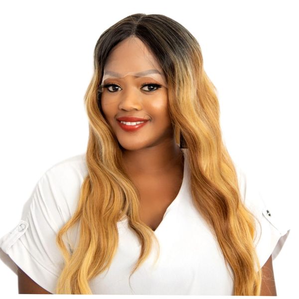 Luxury Synthetic 26Inch Wavy Wig T-Part Lace Front - Ombre Blonde