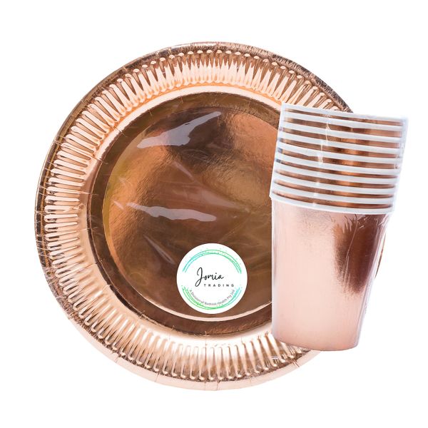 Rose Gold Paper Plates and Cups - 10 Invites