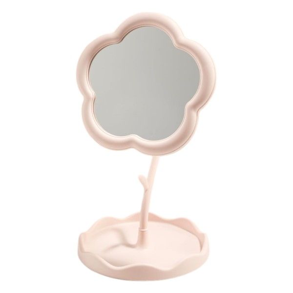 Minimalist Flower Shaped Mirror With Stem &amp; Leaf Stand - White