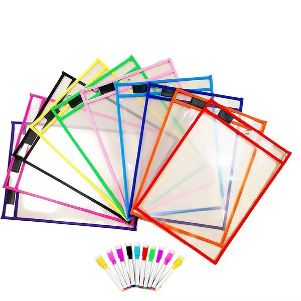10 A4 Erasable File Bags + 10 Whiteboard Markers Set | Reusable Supplies