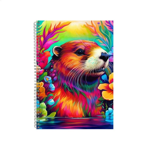 Beaver With Orchids Background Neon Notebook Gift Idea A4 Notepad Pad 70