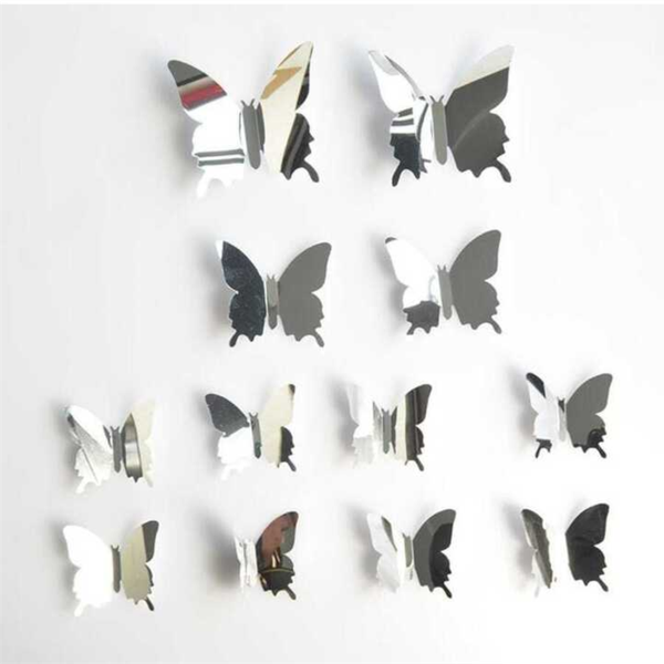 3D Butterfly Wall Stickers - For Home and Room Decoration - Silver - 20 Pieces